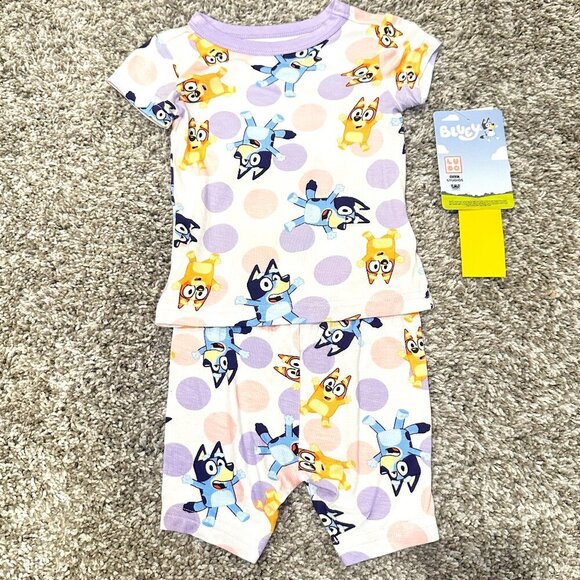 Bluey Bamboo Pajama Shortie Set Purple Polka Dot Bluey Bingo 18 Months NWT - Picture 1 of 7